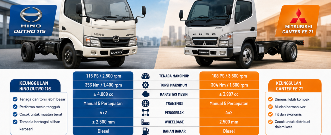 Hino Dutro 115 vs Mitsubishi Canter FE 71, Mana Lebih Bagus?