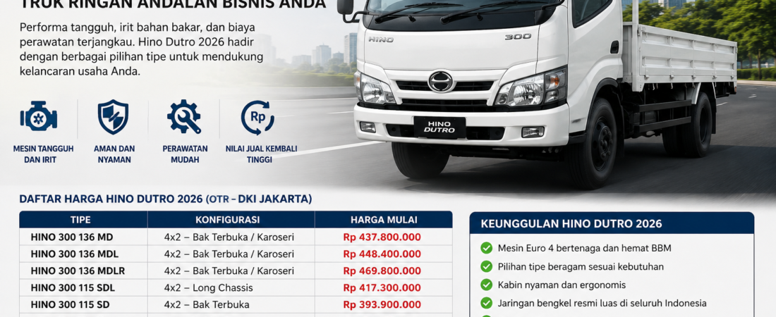 Harga Hino Dutro Terbaru – Hino 300 Semua Tipe, Spesifikasi & Karoseri