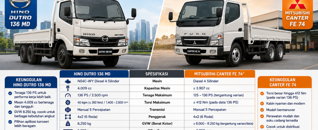 Hino Dutro 136 MD vs Canter FE 74, Mana Lebih Bagus?