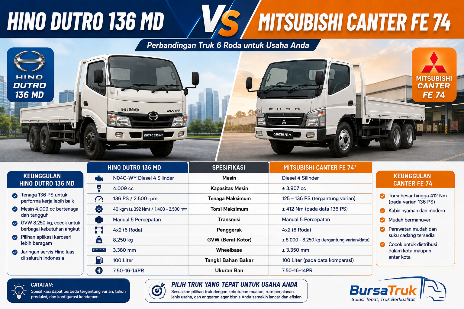 Hino Dutro 136 MD vs Canter FE 74, Mana Lebih Bagus?